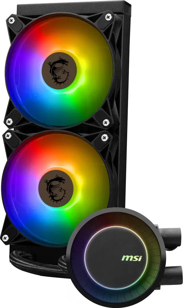 Alt view image 2 of 5 - MSI MAG CoreLiquid E240 Black - AIO ARGB CPU Liquid Cooler - Rotating Cap Design - 240mm Radiator - Dual 120mm ARGB PWM Fans - LGA 1851,1700 Ready / AM5 Compatible